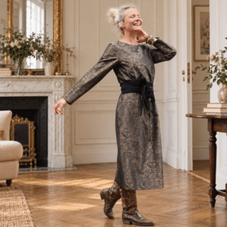 Quintessence - Robe Perrine — Viscose et coton Gravure botanique noir doré