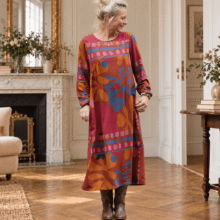 Robe Perrine — Viscose imprimée Graphique fauve par la marque Quintessence Quintessence - Robe Perrine — Viscose imprimée Graphique fauve