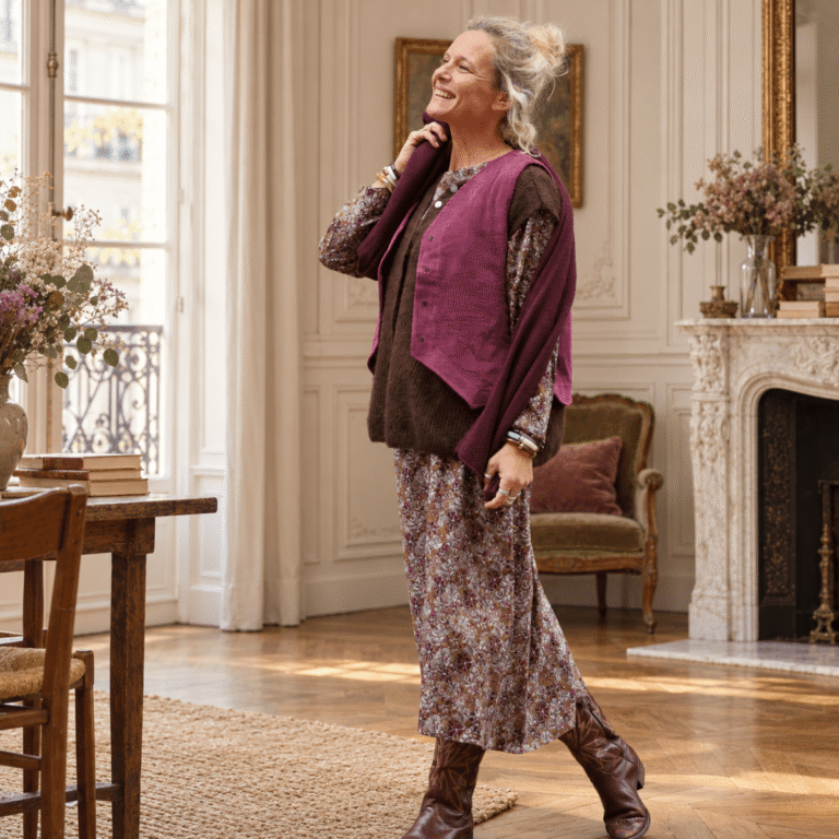 Quintessence - Robe Perrine — Viscose imprimée Lilas des bois – XXL
