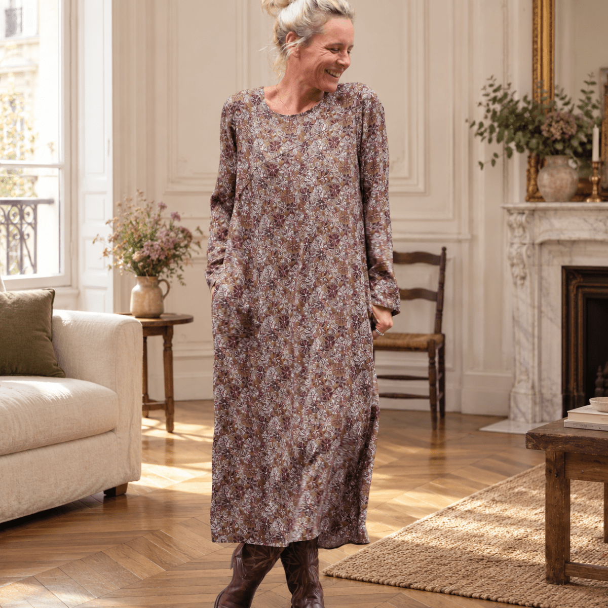 robe perrine viscose imprimee lilas des bois 3930549 Quintessence - Robe Perrine — Viscose imprimée Lilas des bois – XXL