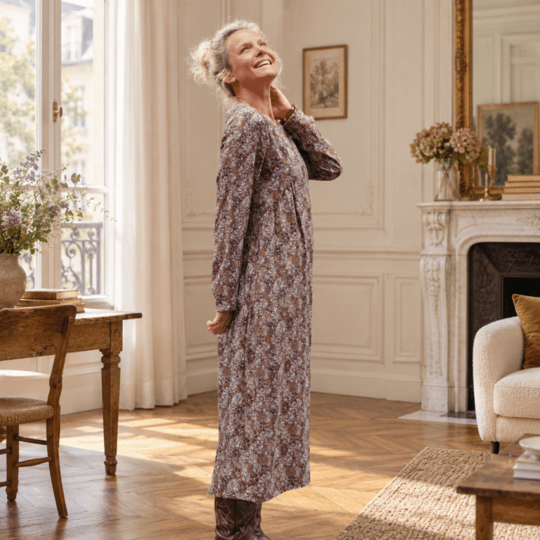 Quintessence - Robe Perrine — Viscose imprimée Lilas des bois – XXL