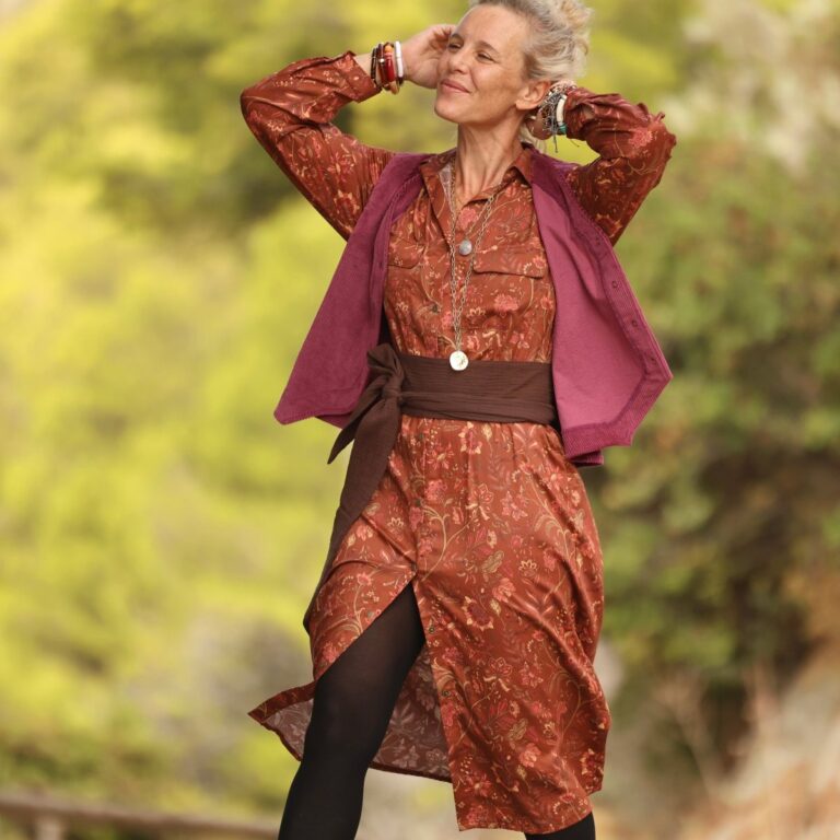 Quintessence - Robe Reine — Satin de coton écorce moka – XXL