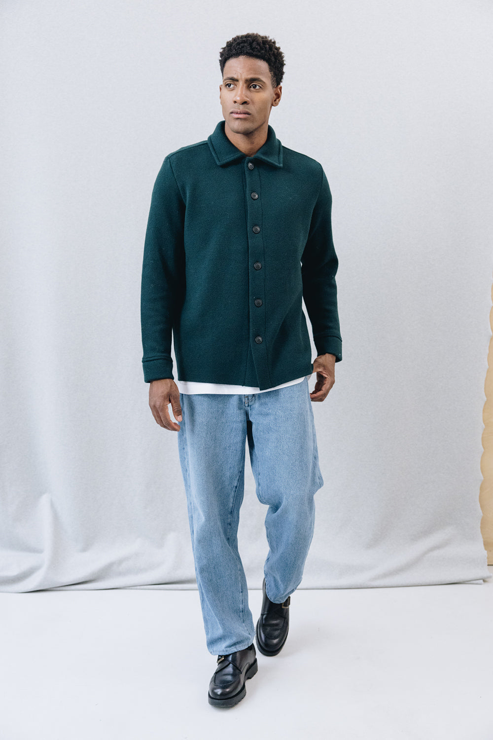 sur chemise laine coton muzelle vert cabane 70% Laine Mérinos extrafine 30% Coton Biologique - SUR-CHEMISE MUZELLE Forest – XXL