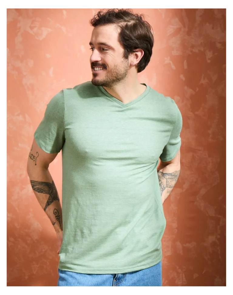 Maison Lemahieu - T-shirt col V 100%  Lin - Sauge – XL