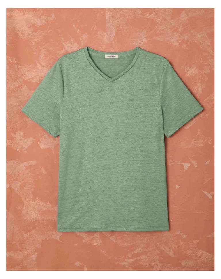Maison Lemahieu - T-shirt col V 100%  Lin - Sauge – XL