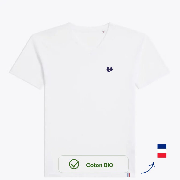 PALÂBA - T-shirt col V homme blanc en coton bio – XL