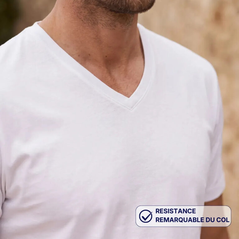 PALÂBA - T-shirt col V homme blanc en coton bio – XL