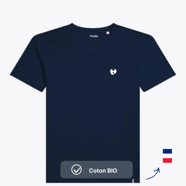 PALÂBA - T-shirt col V homme bleu marine en coton bio – XL