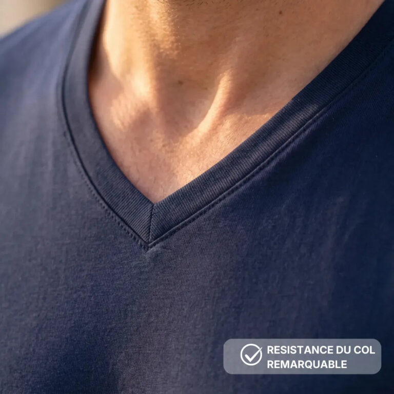 PALÂBA - T-shirt col V homme bleu marine en coton bio – XL