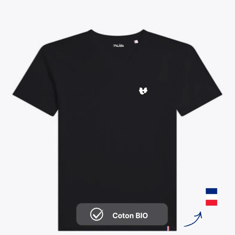 PALÂBA - T-shirt col V homme noir en coton bio – XL