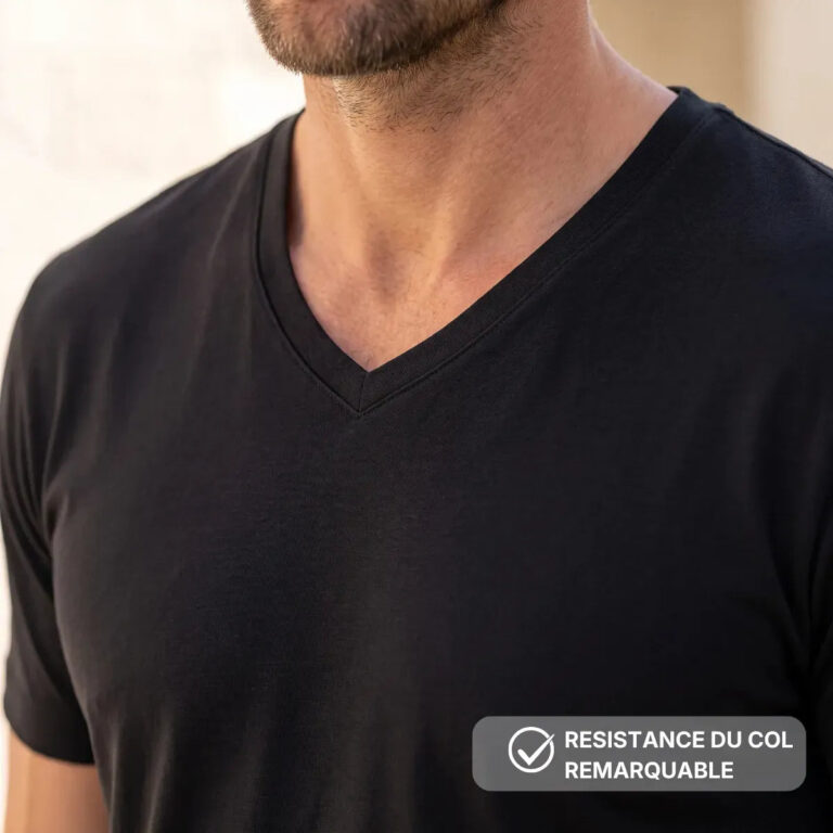 PALÂBA - T-shirt col V homme noir en coton bio – XL