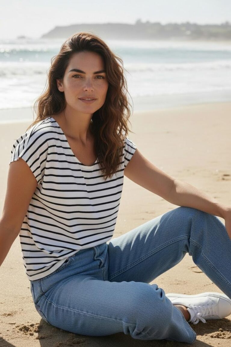 Brocéliande Confection - Top marin femme "Morgane" – Blanc Sable / XS
