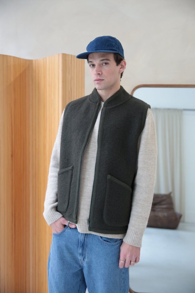 100% Laine bouillie fabriquée en France - Veste sans manche RIVO Kaki – M