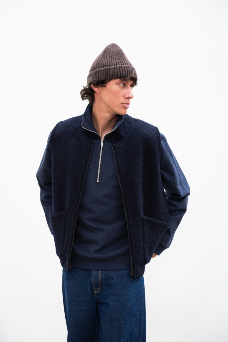 100% Laine bouillie fabriquée en France - Veste sans manche RIVO Navy – XL