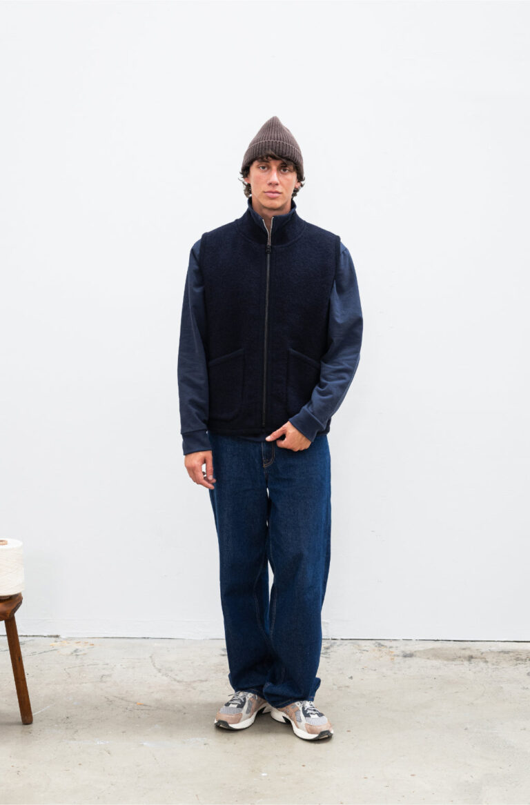 100% Laine bouillie fabriquée en France - Veste sans manche RIVO Navy – XL